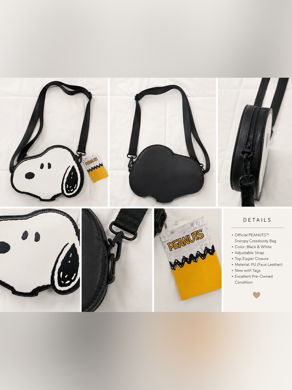Peanuts Snoopy Silhouette Crossbody Bag in Black & White with Tag